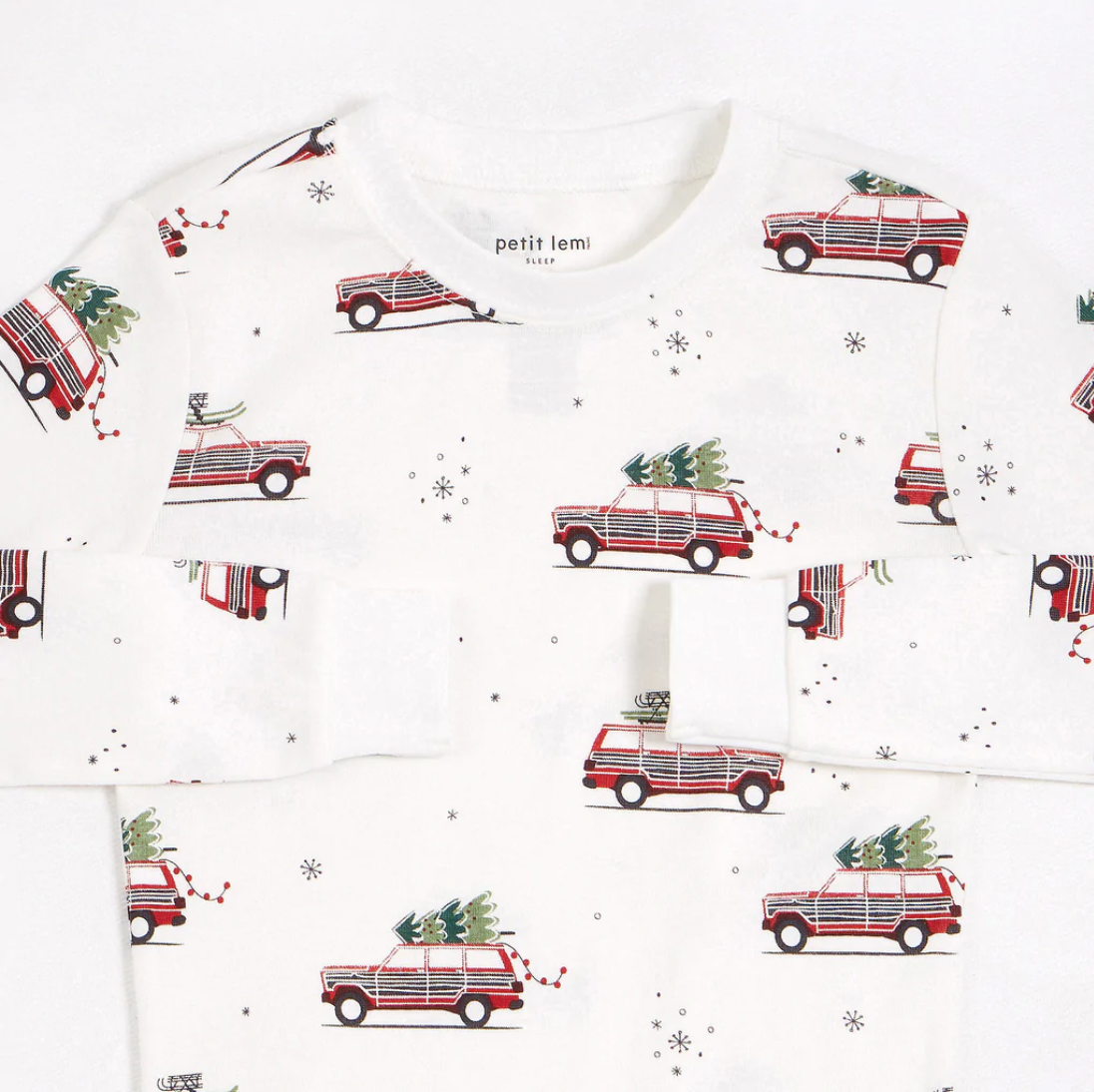 Festive Cars Print on Off-White PJ Set
