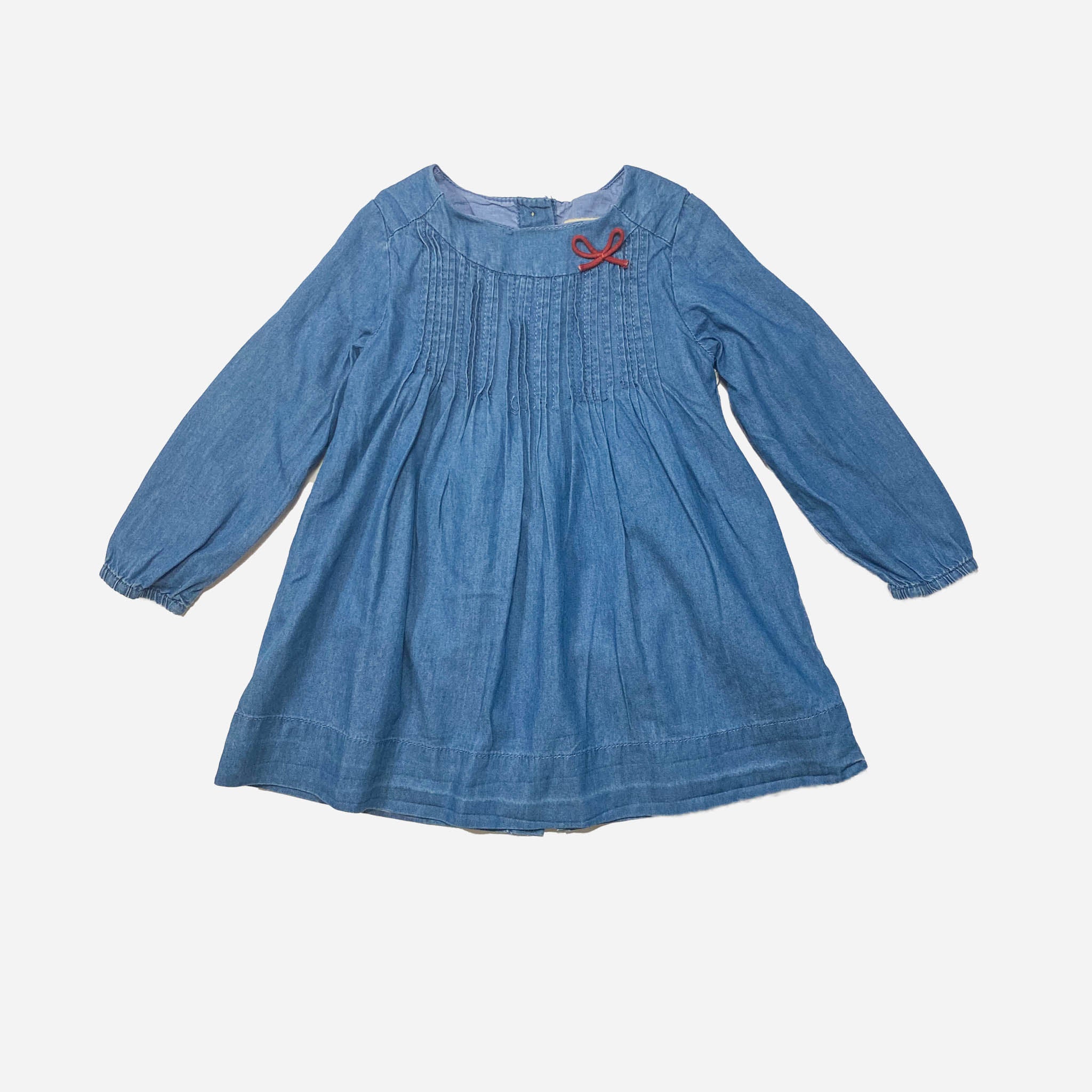Denim Dress w/ Pleated Detail and Bow - 18/24