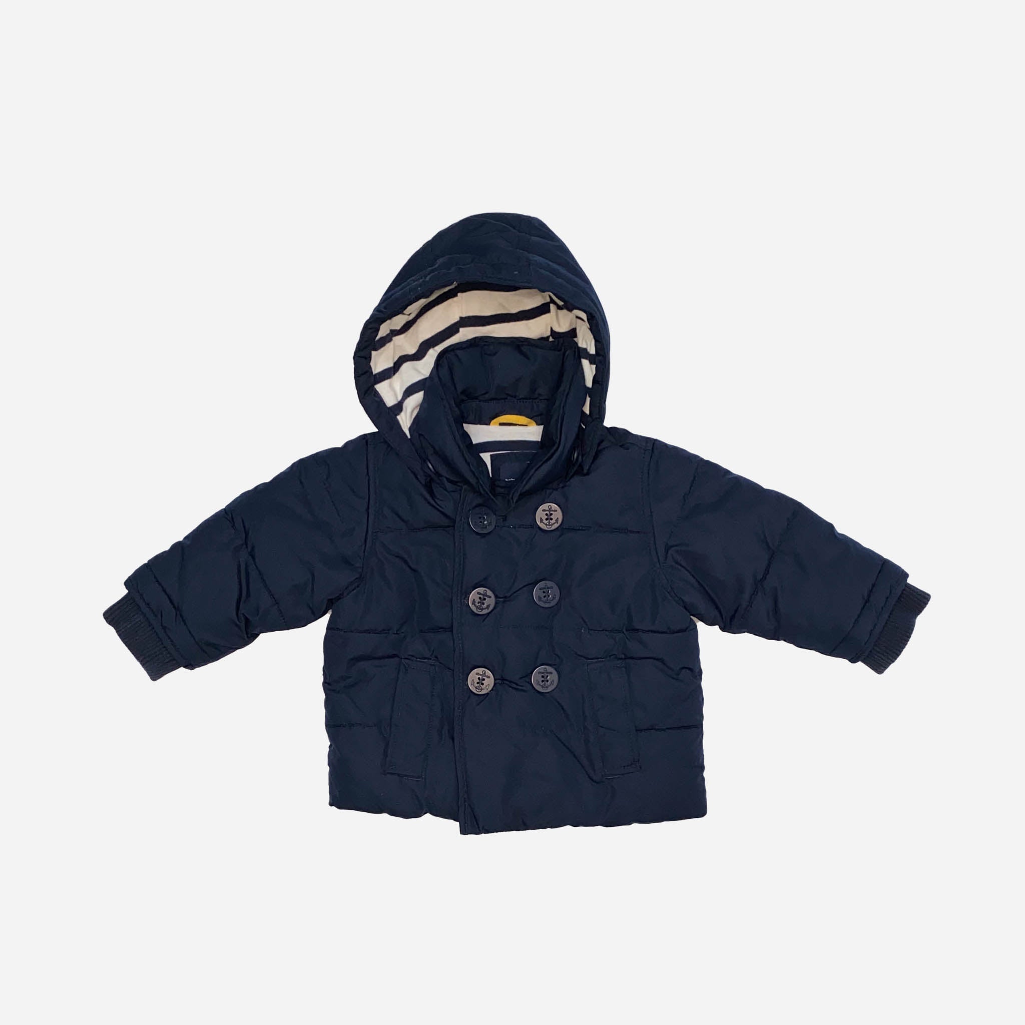 Peacoat Puffer w/ Striped Lining - 6/12M