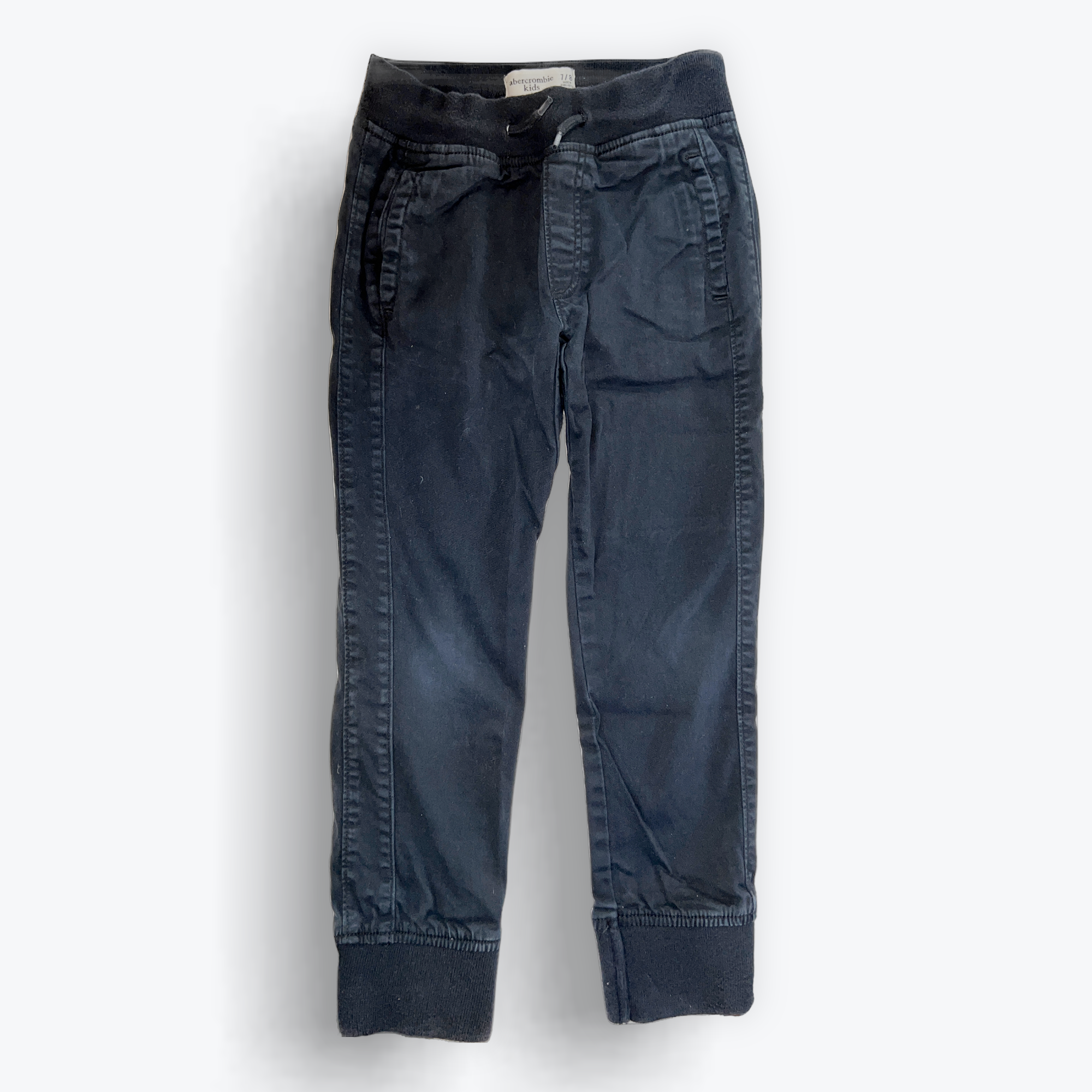 Navy Brush Cotton Drawstring Pants - 7/8