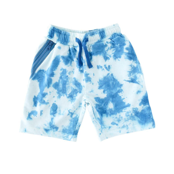 Asymmetrical Zip City Shorts - French Terry - Tie Dye Blue
